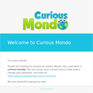 Your Curious Mondo account has been created!