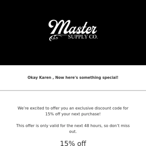 Master Supply Co   Limited Time Offer: 15% Off Discount Code Inside!