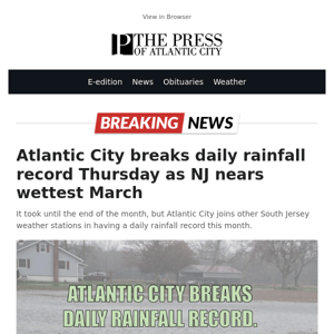 Atlantic City breaks daily rainfall record Thursday as NJ nears wettest March
