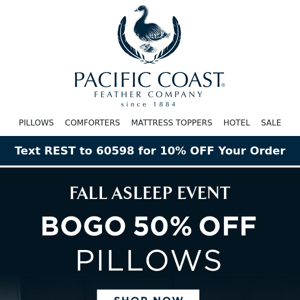 Pillows Are BOGO 50% OFF!