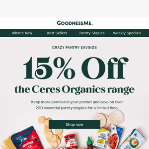 15% off the Ceres Organics Range🤯