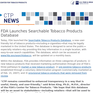 FDA Launches Searchable Tobacco Products Database