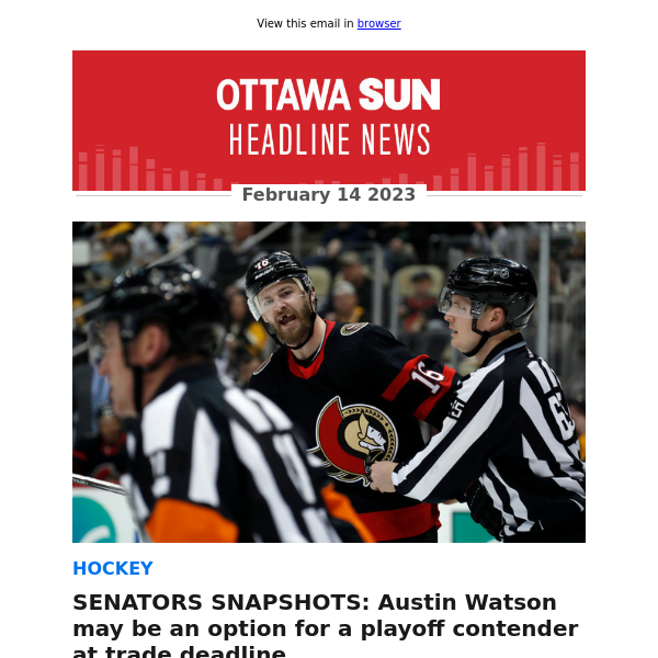 SENATORS SNAPSHOTS: Austin Watson may be an option for a playoff contender at trade deadline