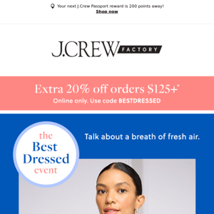 50% off EVERYTHING + EXTRA 20% OFF with code BESTDRESSED = a total breath of fresh air