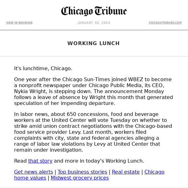 Working Lunch: Sun-Times CEO stepping down | United Center employees plan strike vote | New road barriers enforce safety