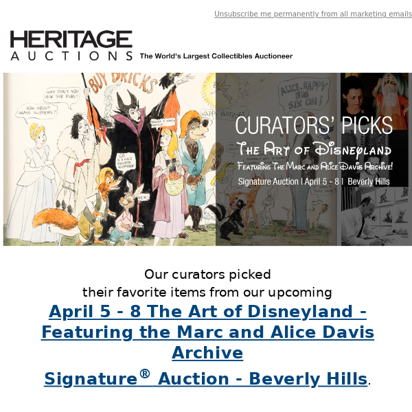 Curators' Picks from The Art of Disneyland - Featuring the Marc and Alice Davis Archive Auction