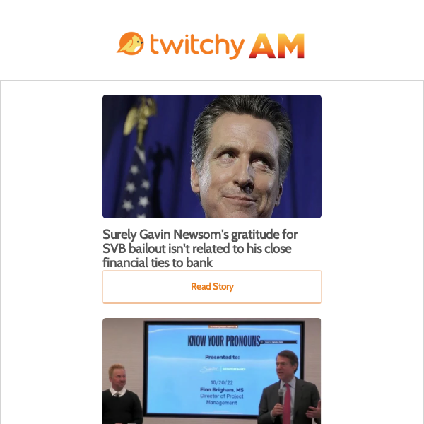 Surely Gavin Newsom's gratitude for SVB bailout isn't related to his close financial ties to bank
