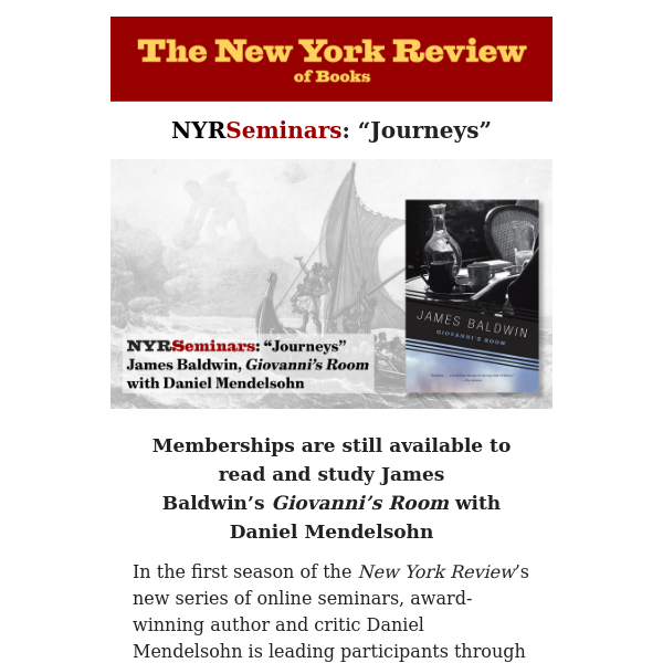 NYRSeminars with Daniel Mendelsohn: James Baldwin, Giovanni’s Room