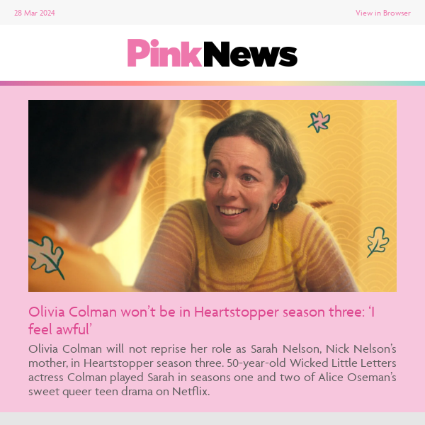 😭 Olivia Colman leaves Heartstopper S3: 'I feel awful' 🍂