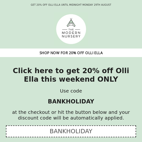 ⚡BANK HOLIDAY FLASH SALE⚡The Modern Nursery, get 20% off Olli Ella this Bank Holiday Weekend