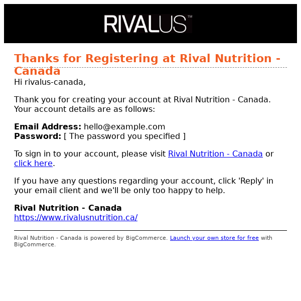 Thanks for Registering at Rival Nutrition - Canada