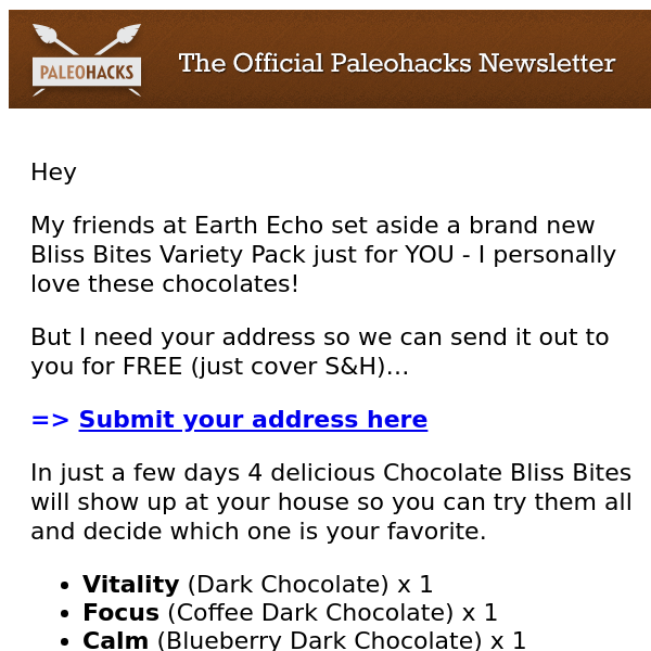 Re: Your FREE Chocolate Order (info needed to ship)