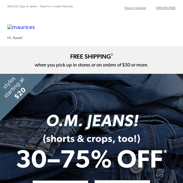 O.M.JEANS! 30–75% off sun-ready styles ☀