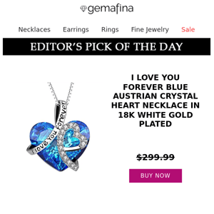 Editor's Pick: I LOVE YOU FOREVER Blue Austrian Crystal Heart Necklace in 18K White Gold Plated