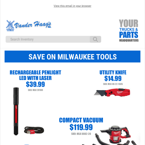 Save BIG on Milwaukee Tools - Penlight/Utility Knife/Compact Vacuum