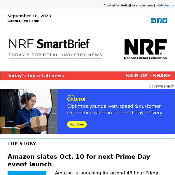 Amazon slates Oct. 10 for next Prime Day event launch