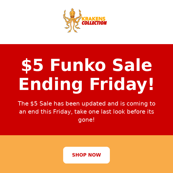 $5 Funko Sale Updated! Ends this Friday!