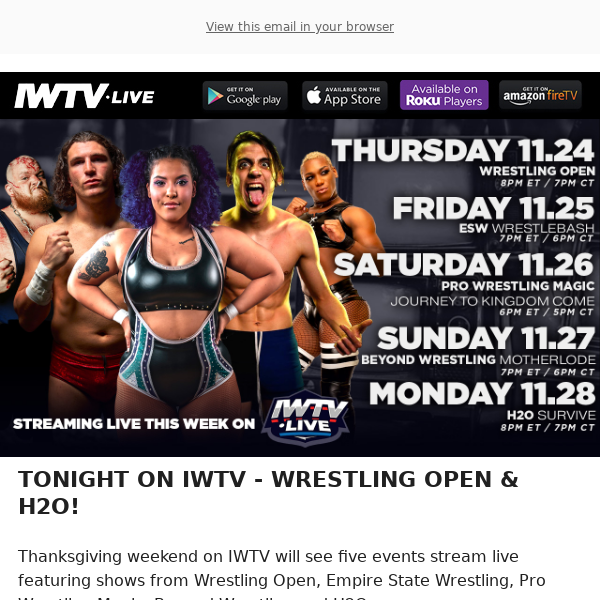 TONIGHT on IWTV: Wrestling Open's Autumn Classic!