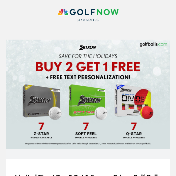 Buy 2 Get 1 Free on Srixon Golf Balls + Free Text Personalization, Limited Time!