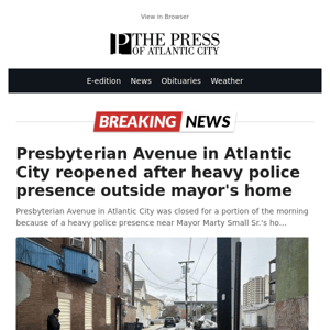 Presbyterian Avenue in Atlantic City reopened after heavy police presence outside mayor's home