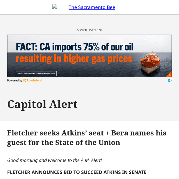 Fletcher seeks Atkins’ seat + Bera names his guest for the State of the Union