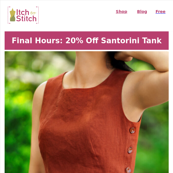 Final hours: 20% Off Santorini Tank Sewing Pattern