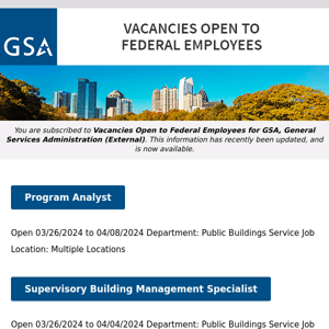 New/Current Job Opportunities at GSA Open to All Federal Employees & Special Appointment Eligibles