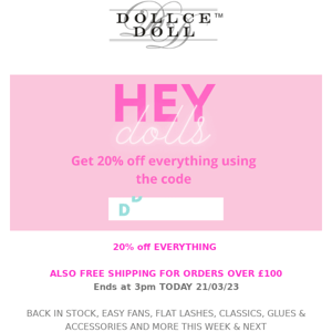 🛍 20% OFF ENDS 3pm TODAY 💞