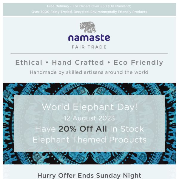 Offer Ends Sunday! 20% Off All In Stock Elephant Themed Products