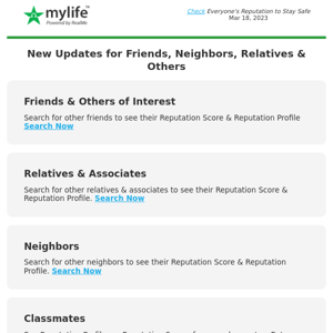 MyLife.com, new info found on your friends, relatives, neighbors & associates