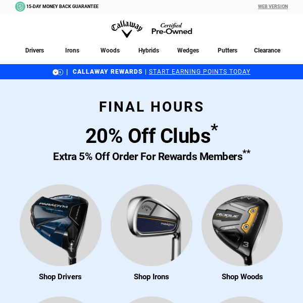 Final Hours: 20% Off Clubs + Extra 5% Off Your Order