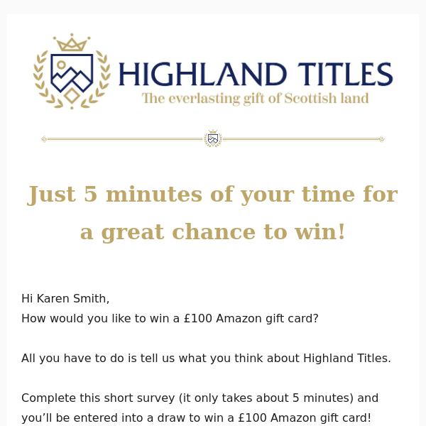 Highland Titles, a £100 Amazon gift card for your thoughts…