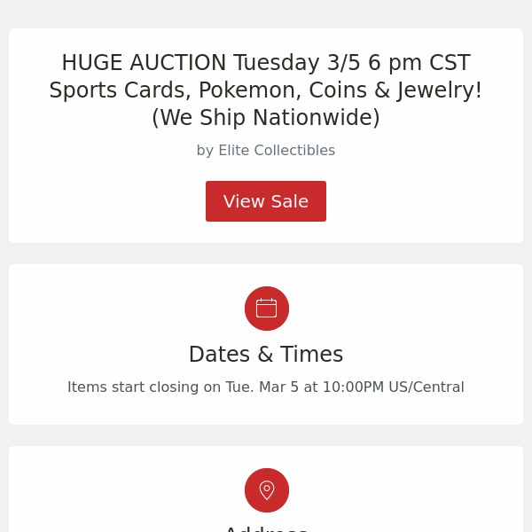 HUGE AUCTION Tuesday 3/5 6 pm CST Sports Cards, Pokemon, Coins & Jewelry! (We Ship Nationwide)