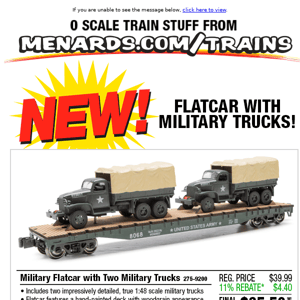 New! Premium Flatcar with Army Trucks!