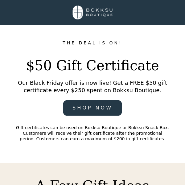 🚨 BLACK FRIDAY: Get a FREE $50 gift certificate!