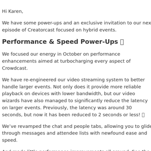 🦾 Crowdcast Update: Performance Power-Ups + Live Event on Hybrid Events