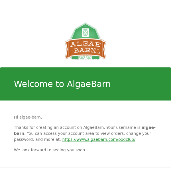Your AlgaeBarn account has been created!