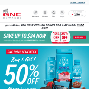 Get ready! Don't miss BOGO 50% off GNC Total Lean 😮