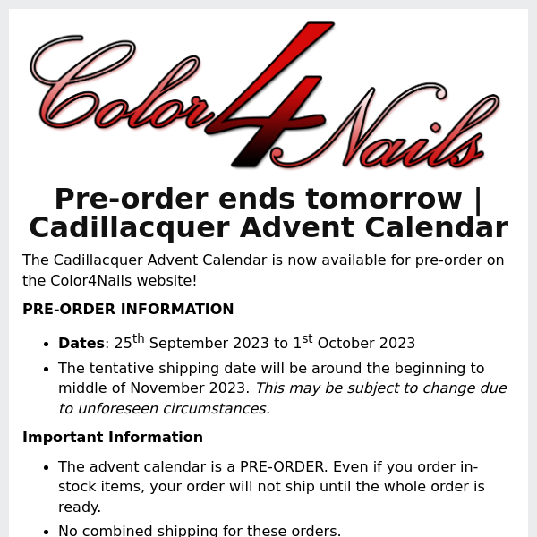 Pre-order ending tomorrow - Cadillacquer Advent Calendar + restocked - By Vanessa Molina Kingdom of Caring & new - OPI - Terribly Nice Holiday