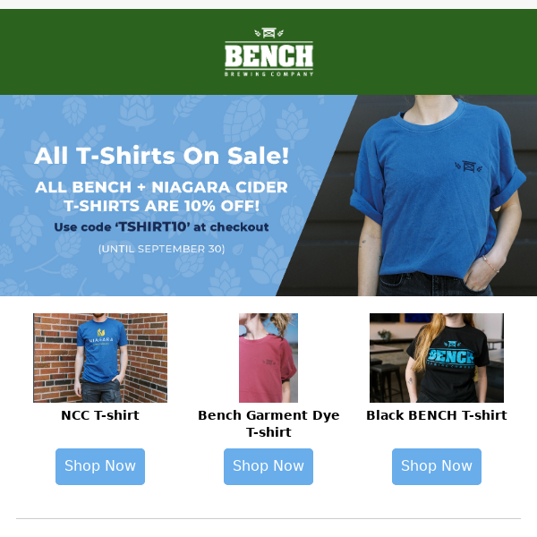 All T-Shirts on Sale! - Bench Brewing
