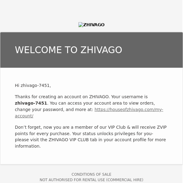 Your ZHIVAGO account has been created!