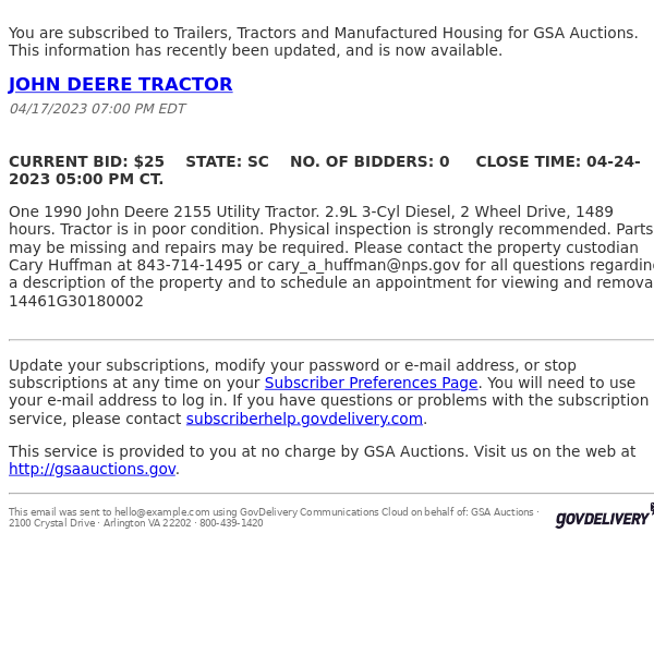 GSA Auctions Trailers, Tractors and Manufactured Housing Update