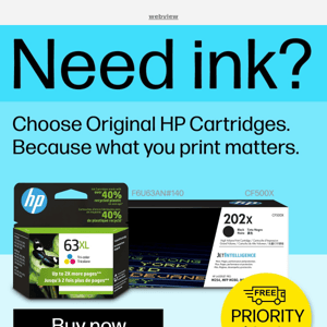 Need ink? Get it fast with free priority shipping