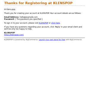 Thanks for Registering at KLENSPOP