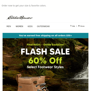 FINAL HOURS! 60% Off Select Footwear Styles