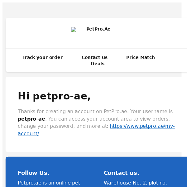 Your PetPro.ae account has been created!