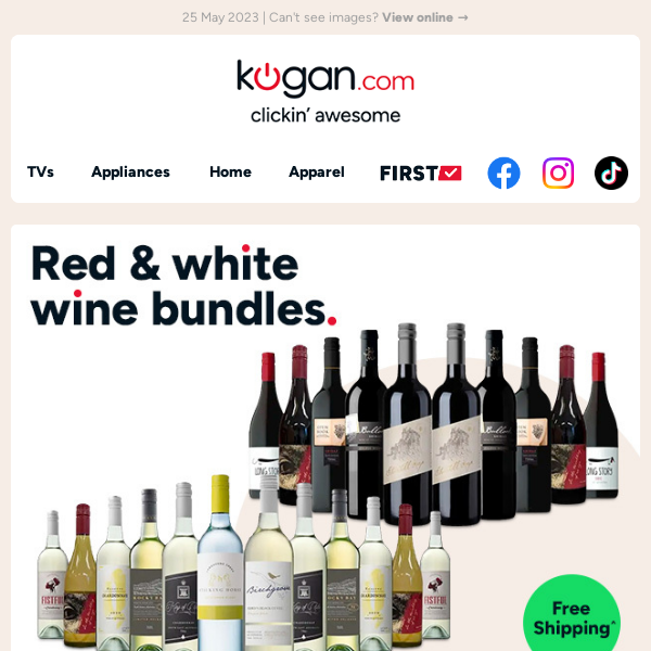 Free shipping on red & white wine bundles!