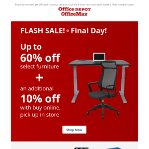 FINAL DAY! Save up to 60% on select furniture