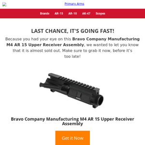 ⚡ It’s almost gone! See if Bravo Company Manufacturing M4 AR 15 Upper Receiver Assembly is available ⚡