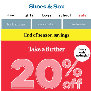 Further 20% off sale + sandals ends tonight! ⏰